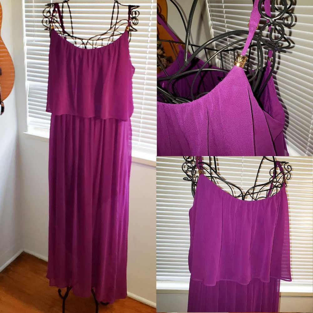 Beautiful Jewel-Tone Magenta Tiered Ruffled Prairie Maxi Dress Cottagecore L 12